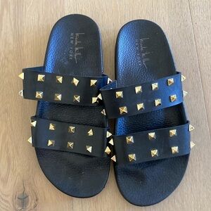 Nicole Miller Spike Slides Women’s 5 Black Sandals Shoes Punk new